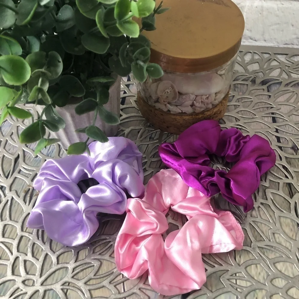 3 New Silk Scrunchies Purple, Lilac, Pink colors